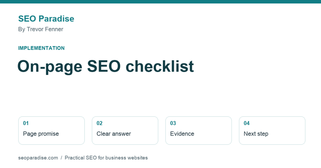 On-Page SEO Checklist for Service Pages and Blog Posts by Trevor Fenner, SEO Paradise